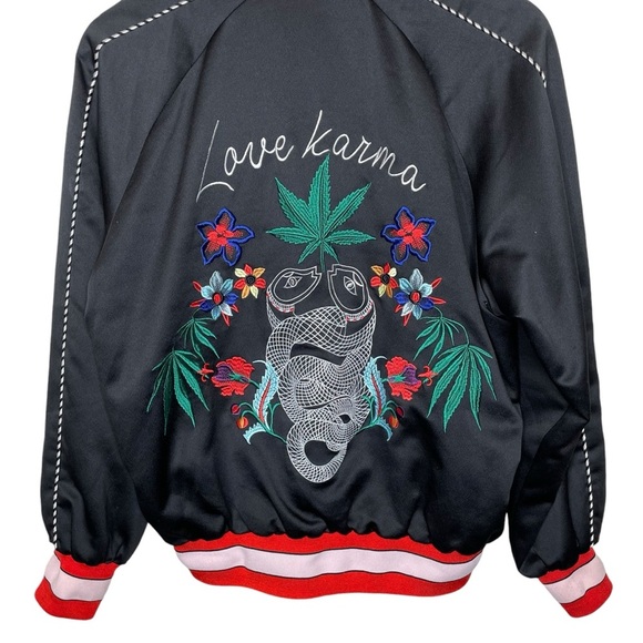 Sandro Black Love Karma Embroidered Bomber Jacket - Picture 15 of 16